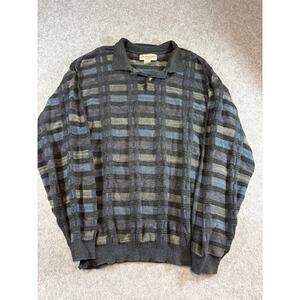 VINTAGE 90s San Mateo Island Sweater Mens XL Gray Plaid Knit Pullover Grandpa